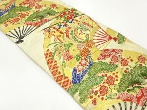 アンティーク　扇面に花鳥模様織出し丸帯（材料）